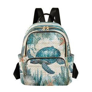 3772 Vintage Sea Turtle Mini Backpack Purse Travel Bag Lightweight Shoulder